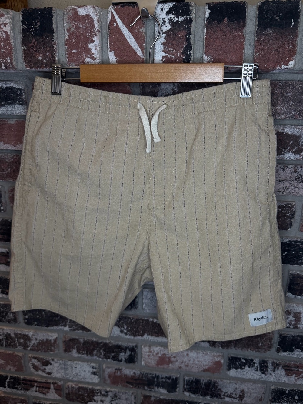 Rhythm Tan Pinstripe Drawstring Lounge Shorts